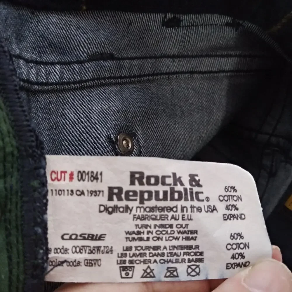 Rock & Republic Dark Straight Cosbie Jean Green Blue Plaid Detail Size 29